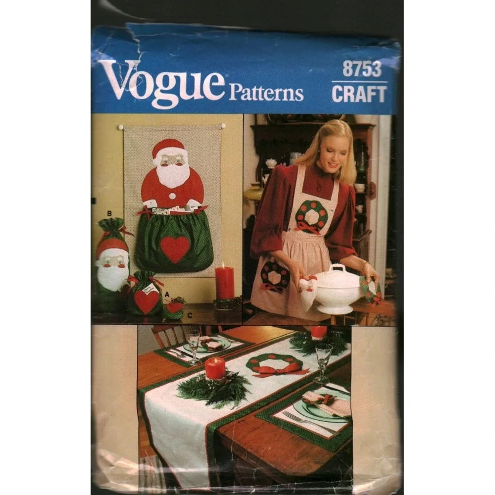 Vogue 8753 Christmas Craft Pattern Santa Card Holder Apron Table Runner Bags